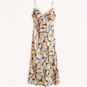 Abercrombie & Fitch Runched Satin Slip Midi Dress